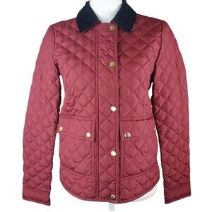 J. Crew | Quilted Burgundy Barn Coat with Gold hardware | XS/S